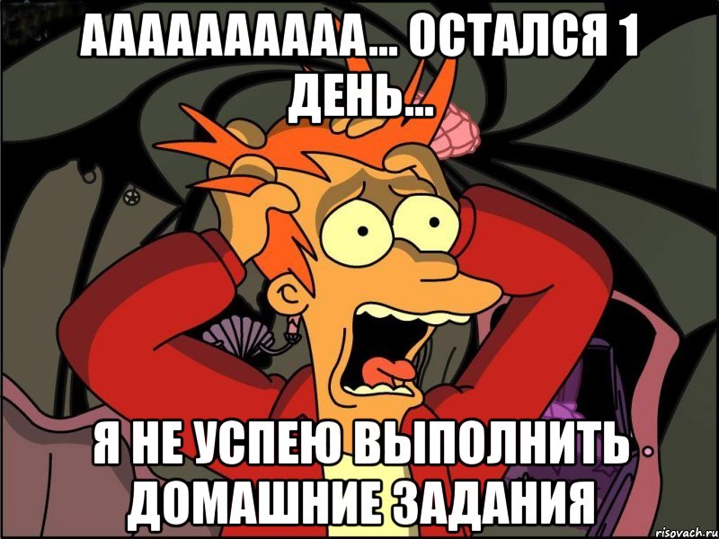 aaaaaaaaaa... остался 1 день... я не успею выполнить домашние задания, Мем Фрай в панике