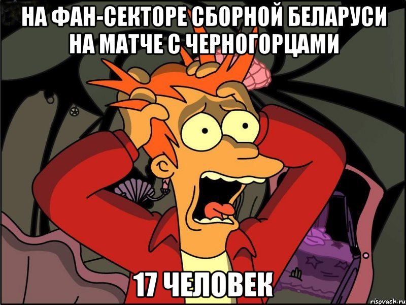 на фан-секторе сборной беларуси на матче с черногорцами 17 человек, Мем Фрай в панике