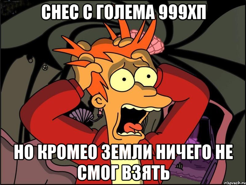 снес с голема 999хп но кромео земли ничего не смог взять, Мем Фрай в панике