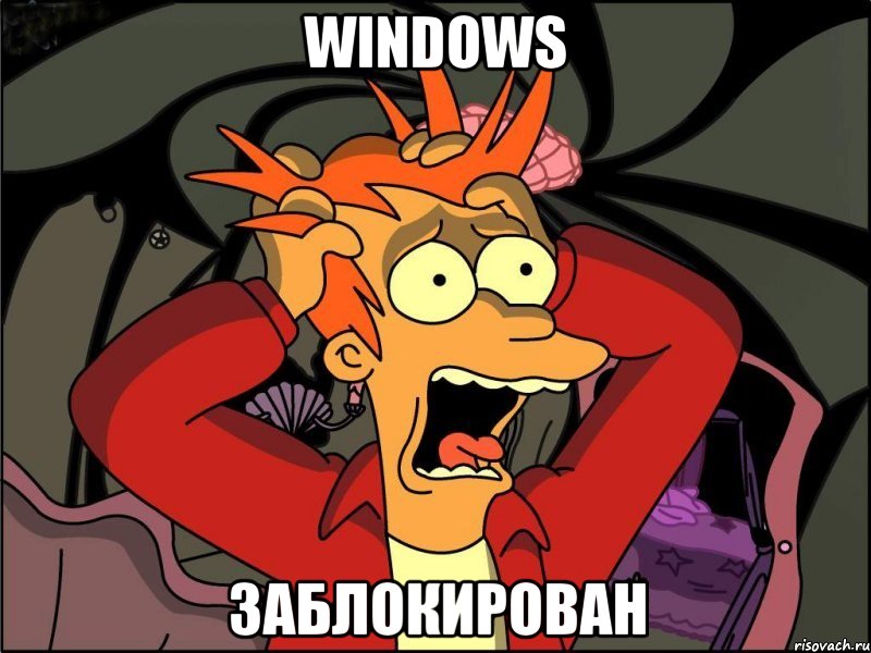 windows заблокирован, Мем Фрай в панике