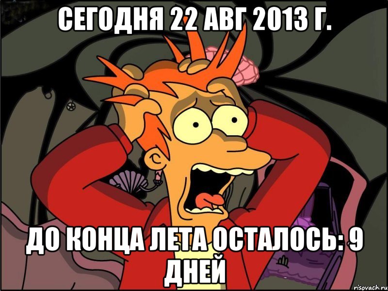 сегодня 22 авг 2013 г. до конца лета осталось: 9 дней, Мем Фрай в панике