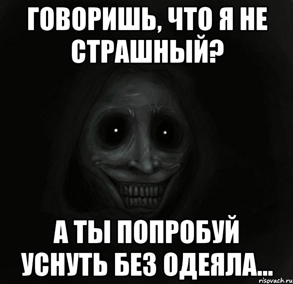 говоришь, что я не страшный? а ты попробуй уснуть без одеяла..., Мем Ночной гость