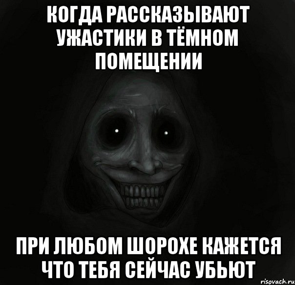 когда рассказывают ужастики в тёмном помещении при любом шорохе кажется что тебя сейчас убьют, Мем Ночной гость