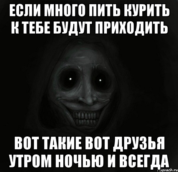 если много пить курить к тебе будут приходить вот такие вот друзья утром ночью и всегда, Мем Ночной гость