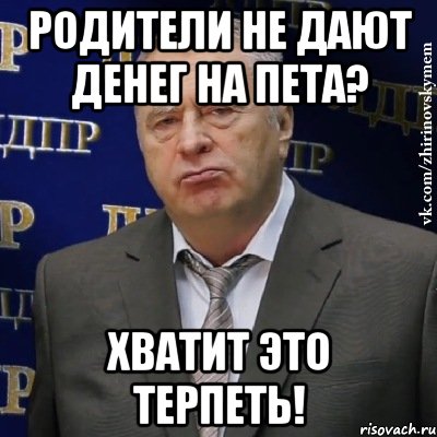 родители не дают денег на пета? хватит это терпеть!, Мем Хватит это терпеть (Жириновский)