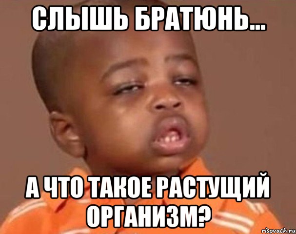 слышь братюнь... а что такое растущий организм?, Мем  Какой пацан (негритенок)