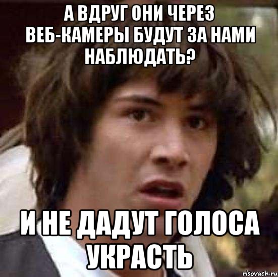 а вдруг они через веб-камеры будут за нами наблюдать? и не дадут голоса украсть, Мем А что если (Киану Ривз)