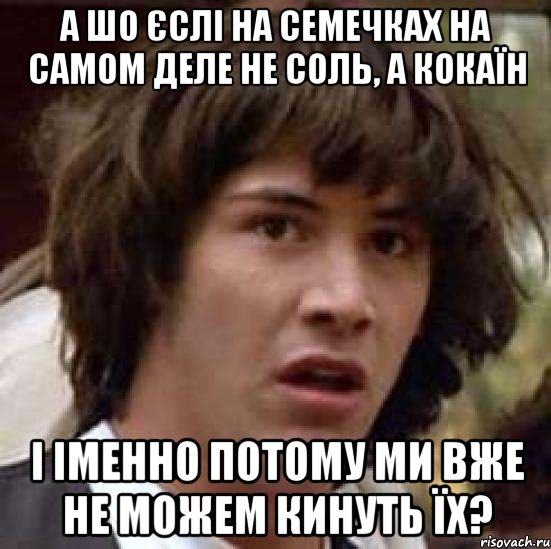 а шо єслі на семечках на самом деле не соль, а кокаїн і іменно потому ми вже не можем кинуть їх?, Мем А что если (Киану Ривз)