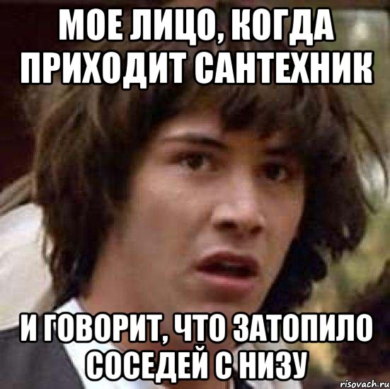 мое лицо, когда приходит сантехник и говорит, что затопило соседей с низу, Мем А что если (Киану Ривз)