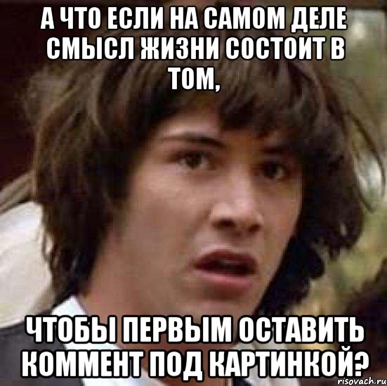 а что если на самом деле смысл жизни состоит в том, чтобы первым оставить коммент под картинкой?, Мем А что если (Киану Ривз)