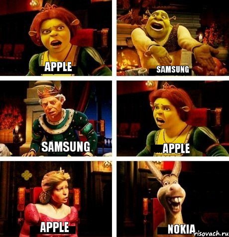 Apple Samsung Samsung Apple Apple Nokia, Комикс  Шрек Фиона Гарольд Осел