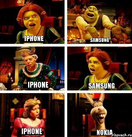 iPhone Samsung iPhone Samsung iPhone Nokia, Комикс  Шрек Фиона Гарольд Осел