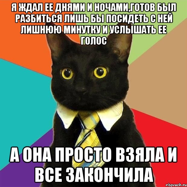 я ждал ее днями и ночами,готов был разбиться лишь бы посидеть с ней лишнюю минутку и услышать ее голос а она просто взяла и все закончила, Мем  Кошечка