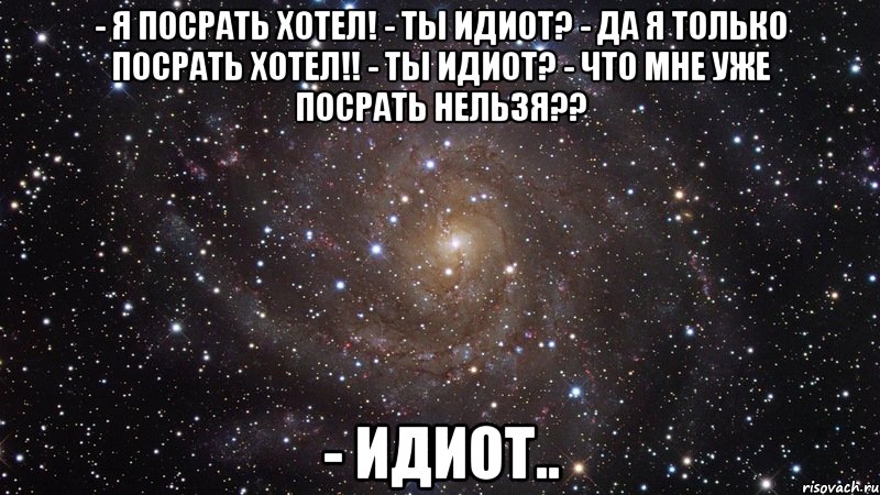 - я посрать хотел! - ты идиот? - да я только посрать хотел!! - ты идиот? - что мне уже посрать нельзя?? - идиот.., Мем  Космос (офигенно)