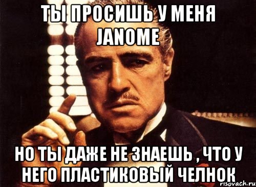 ты просишь у меня janome но ты даже не знаешь , что у него пластиковый челнок, Мем крестный отец