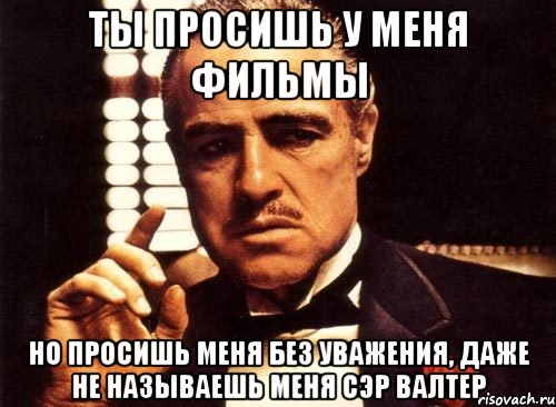 ты просишь у меня фильмы но просишь меня без уважения, даже не называешь меня сэр валтер, Мем крестный отец