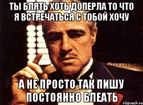 ты блять хоть доперла то что я встречаться с тобой хочу а не просто так пишу постоянно блеать, Мем крестный отец