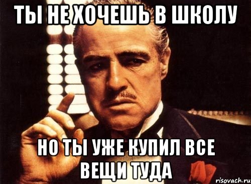 ты не хочешь в школу но ты уже купил все вещи туда, Мем крестный отец