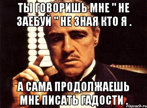 ты говоришь мне " не заебуй " не зная кто я . а сама продолжаешь мне писать гадости ., Мем крестный отец