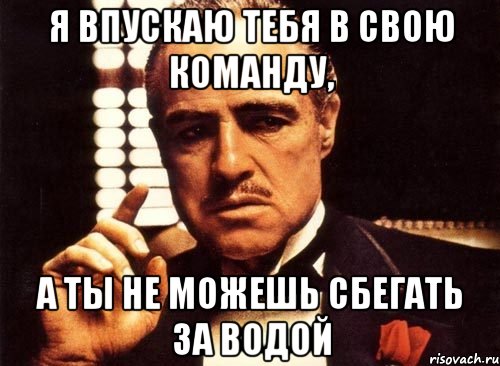 я впускаю тебя в свою команду, а ты не можешь сбегать за водой, Мем крестный отец