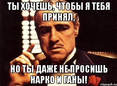 ты хочешь, чтобы я тебя принял, но ты даже не просишь нарко и ганы!, Мем крестный отец