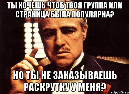 ты хочешь чтоб твоя группа или страница была популярна? но ты не заказываешь раскрутку у меня?, Мем крестный отец