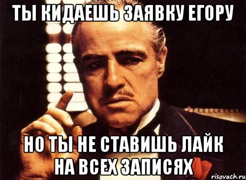 ты кидаешь заявку егору но ты не ставишь лайк на всех записях, Мем крестный отец