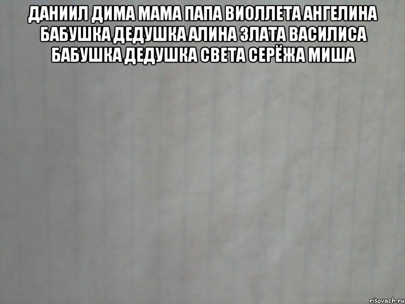 даниил дима мама папа виоллета ангелина бабушка дедушка алина злата василиса бабушка дедушка света серёжа миша , Мем лист