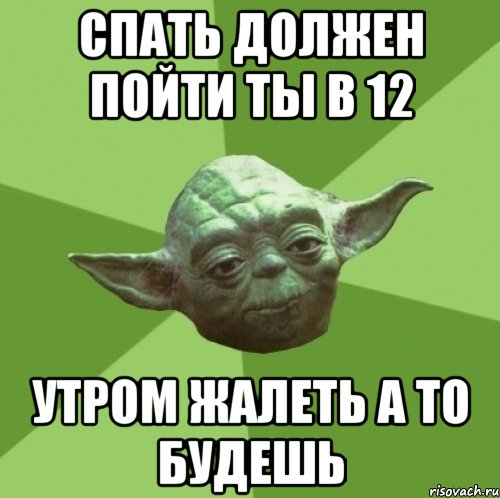 спать должен пойти ты в 12 утром жалеть а то будешь, Мем Мастер Йода