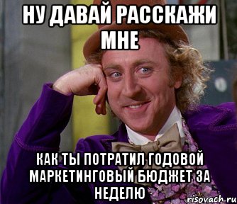 ну давай расскажи мне как ты потратил годовой маркетинговый бюджет за неделю, Мем мое лицо