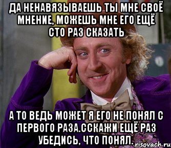 да ненавязываешь ты мне своё мнение, можешь мне его ещё сто раз сказать а то ведь может я его не понял с первого раза.сскажи ещё раз убедись, что понял., Мем мое лицо