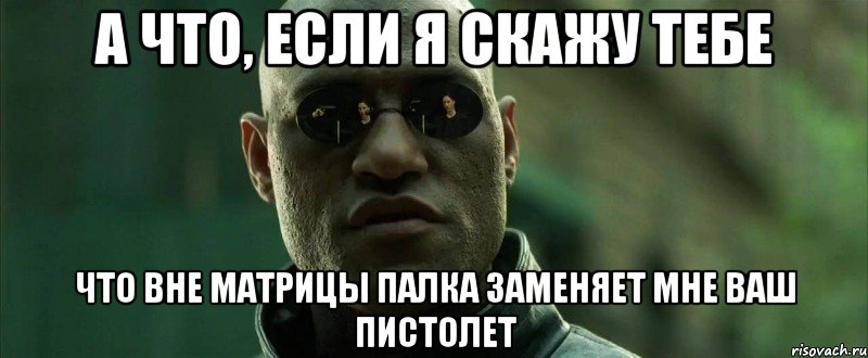 а что, если я скажу тебе что вне матрицы палка заменяет мне ваш пистолет, Мем  морфеус