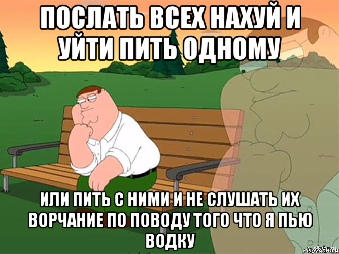 послать всех нахуй и уйти пить одному или пить с ними и не слушать их ворчание по поводу того что я пью водку, Мем Может вернуться на Руофф