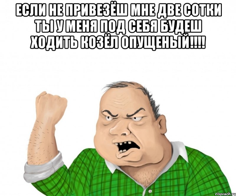 если не привезёш мне две сотки ты у меня под себя будеш ходить козёл опущеный!!! , Мем мужик