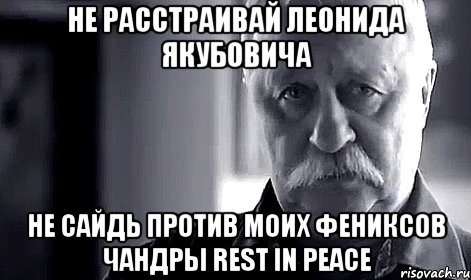 не расстраивай леонида якубовича не сайдь против моих фениксов чандры rest in peace, Мем Не огорчай Леонида Аркадьевича