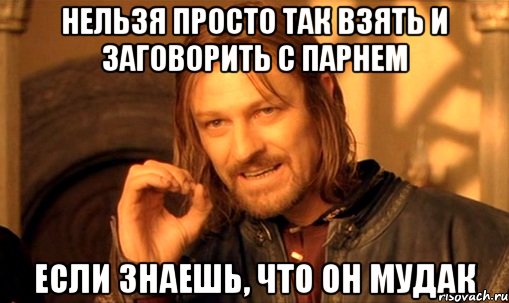 нельзя просто так взять и заговорить с парнем если знаешь, что он мудак, Мем Нельзя просто так взять и (Боромир мем)