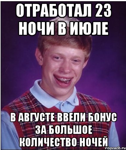 отработал 23 ночи в июле в августе ввели бонус за большое количество ночей, Мем Неудачник Брайан