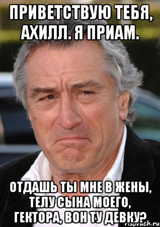 приветствую тебя, ахилл. я приам. отдашь ты мне в жены, телу сына моего, гектора, вон ту девку?, Мем ниро