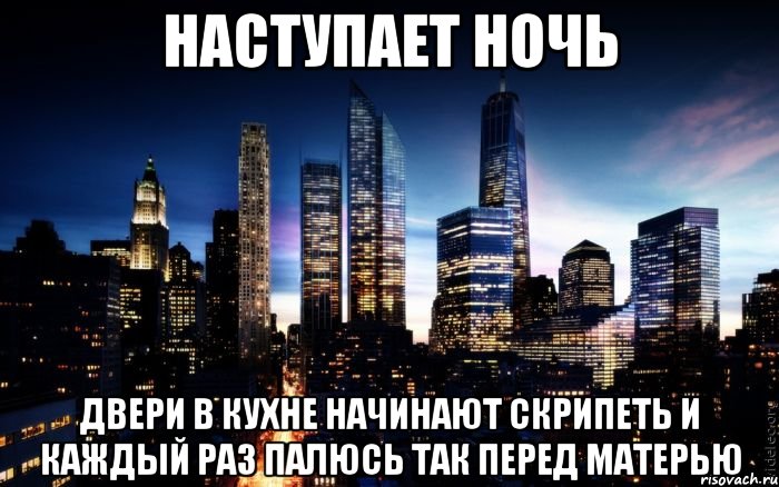 наступает ночь двери в кухне начинают скрипеть и каждый раз палюсь так перед матерью, Мем ночь в городе