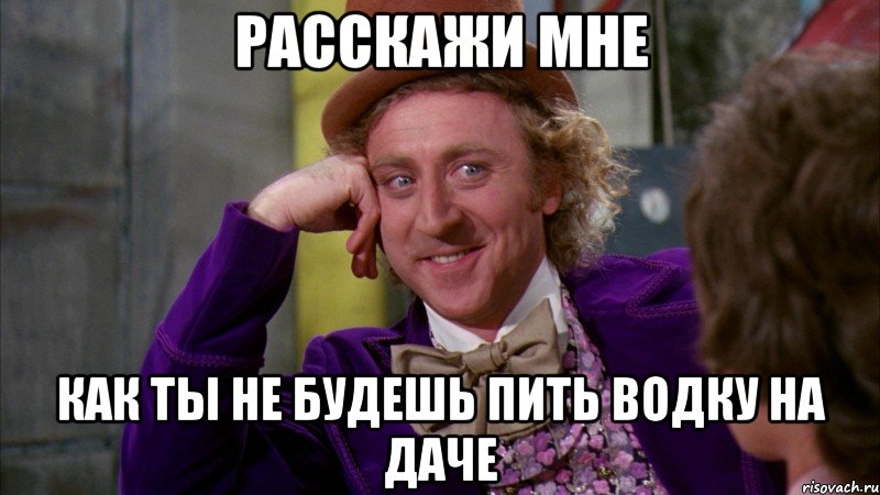 расскажи мне как ты не будешь пить водку на даче, Мем Ну давай расскажи (Вилли Вонка)