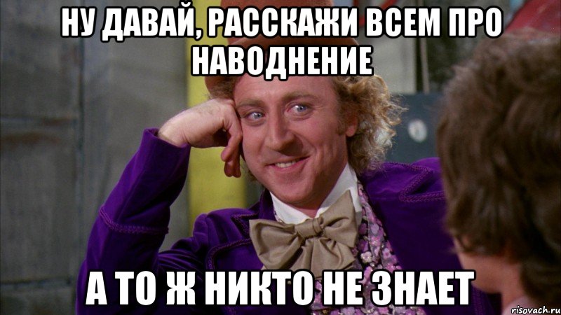 ну давай, расскажи всем про наводнение а то ж никто не знает, Мем Ну давай расскажи (Вилли Вонка)