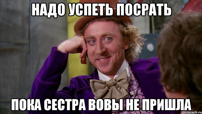 надо успеть посрать пока сестра вовы не пришла, Мем Ну давай расскажи (Вилли Вонка)