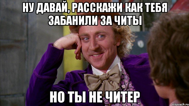 ну давай, расскажи как тебя забанили за читы но ты не читер, Мем Ну давай расскажи (Вилли Вонка)