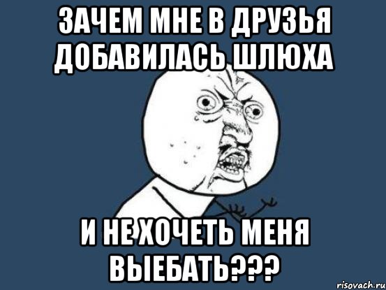 зачем мне в друзья добавилась шлюха и не хочеть меня выебать???, Мем Ну почему