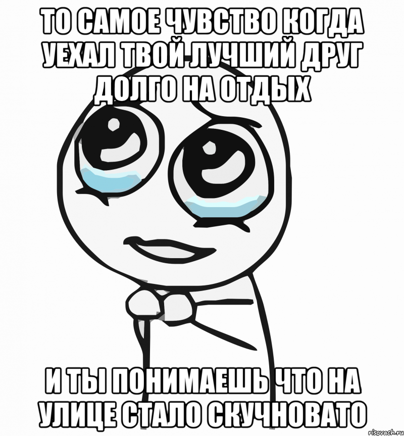 то самое чувство когда уехал твой лучший друг долго на отдых и ты понимаешь что на улице стало скучновато, Мем  ну пожалуйста (please)