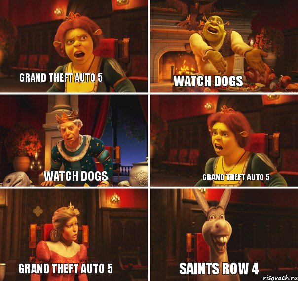 Grand Theft Auto 5 Watch Dogs Watch Dogs Grand Theft Auto 5 Grand Theft Auto 5 Saints Row 4, Комикс  Шрек Фиона Гарольд Осел