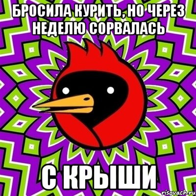 бросила курить, но через неделю сорвалась с крыши, Мем Омская птица