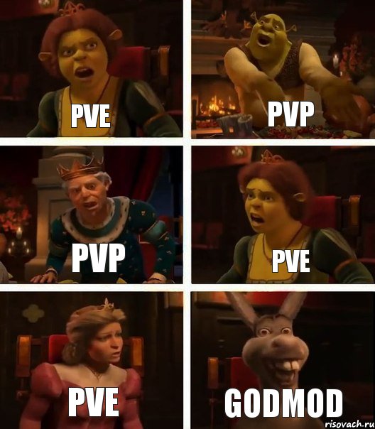 PvE PvP PvP PvE PvE godmod, Комикс  Шрек Фиона Гарольд Осел