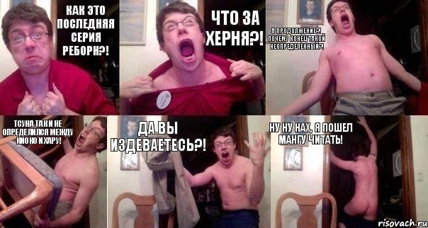 Как это последняя серия реборн?! Что за херня?! А продолжение?! Почему конец такой неопределенный?! Тсуна так и не определился между Киоко и Хару! Да вы издеваетесь?! Ну ну нах, я пошел мангу читать!, Комикс  Печалька 90лвл