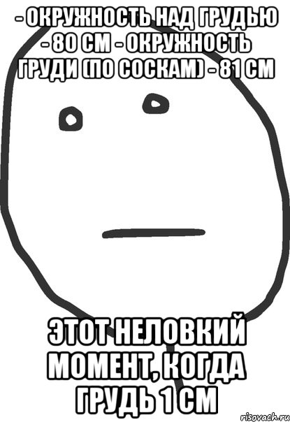 - окружность над грудью - 80 см - окружность груди (по соскам) - 81 см этот неловкий момент, когда грудь 1 см, Мем покер фейс